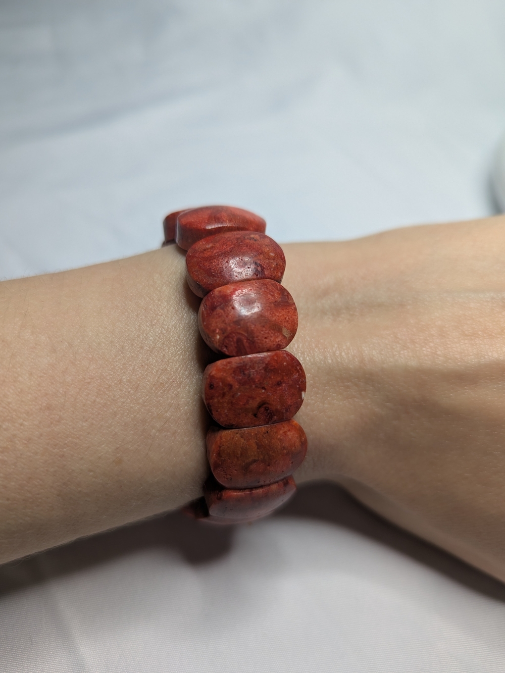 Red Coral Beaded Stretch Bracelet